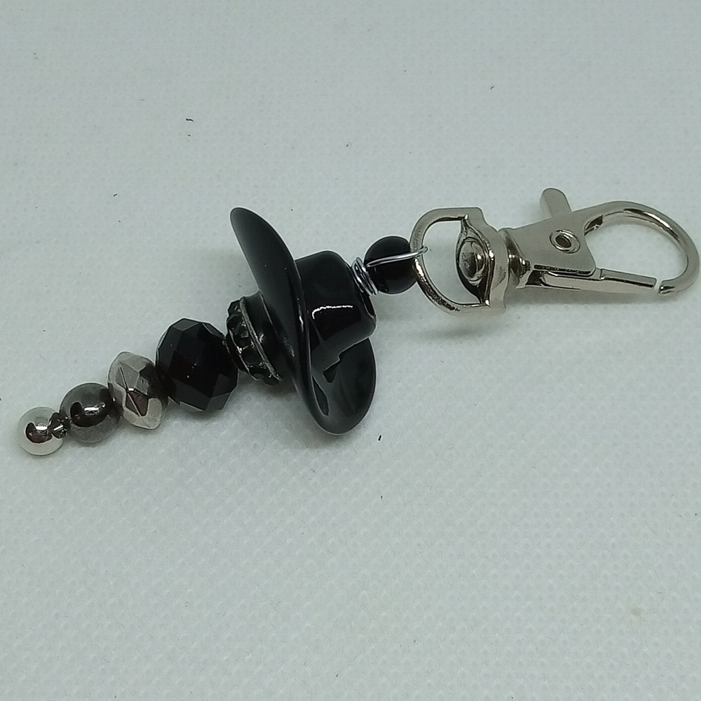 Black Cowgirl Hat Beaded Keychain Purse Charm NEW Handmade